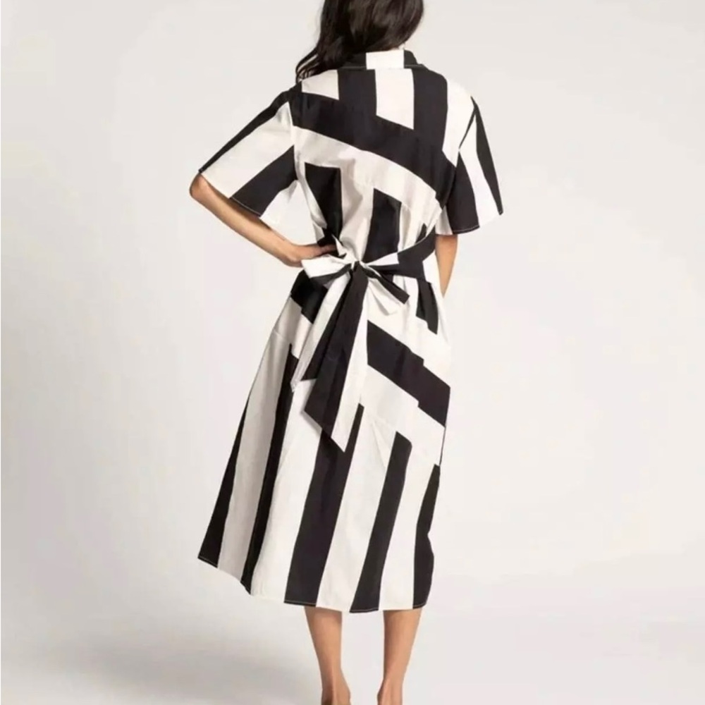 NWT $348 Frances Valentine Black/OysterStriped Amanda Dress - Picture 3 of 7
